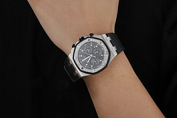 Audemars Piguet Royal Oak Chronometer Black Dial Diamond Bezel Stainless Steel Case Black Rubber Strap new120825