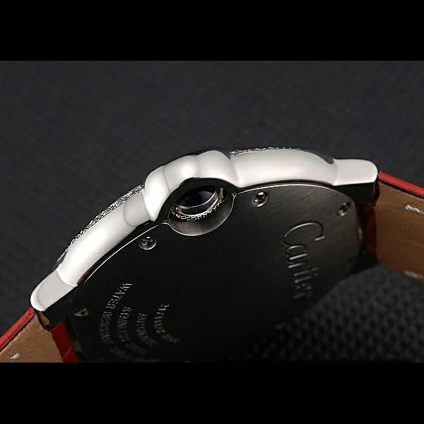 Ballon Blue de Cartier Diamond Steel Case Diamond Dial Red Leather Bracelet new60534