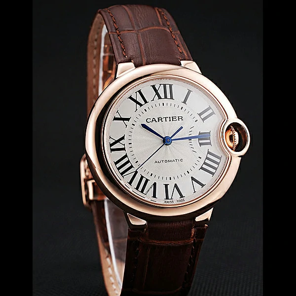 Ballon Blue De Cartier Gold Case White Dial Roman Numerals Brown Leather Bracelet new60535