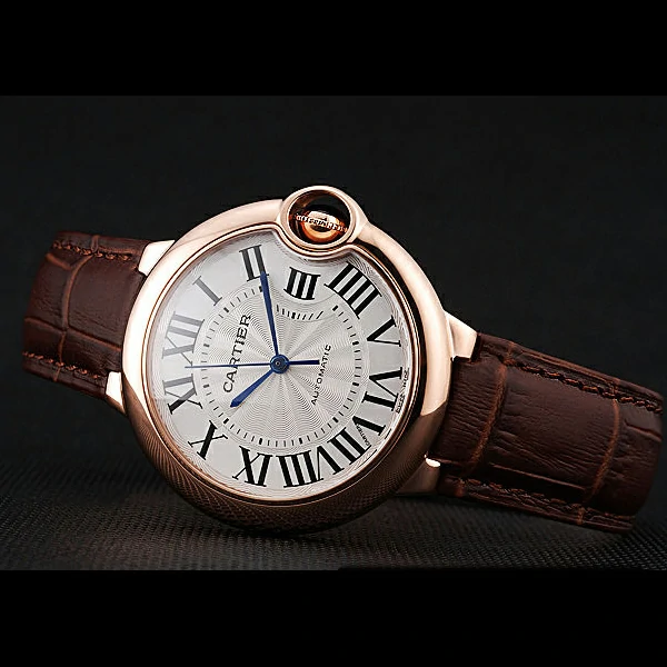 Ballon Blue De Cartier Gold Case White Dial Roman Numerals Brown Leather Bracelet new60535