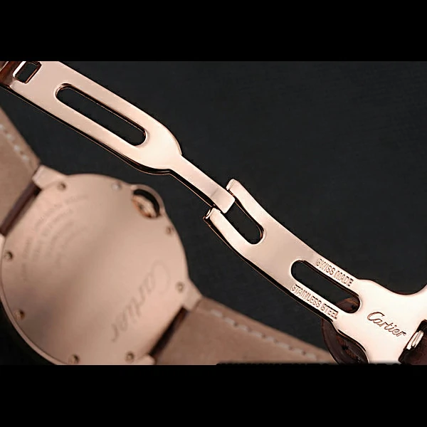 Ballon Blue De Cartier Gold Case White Dial Roman Numerals Brown Leather Bracelet new60535
