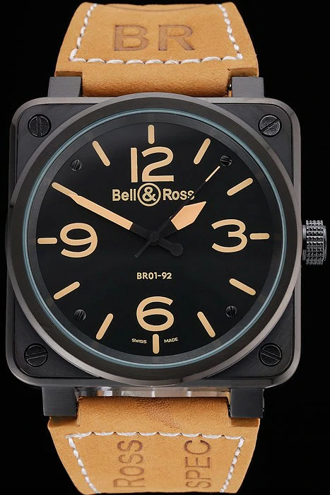 Bell and Ross BR 01 92 Black Dial Black Case Brown Leather Strap new121207