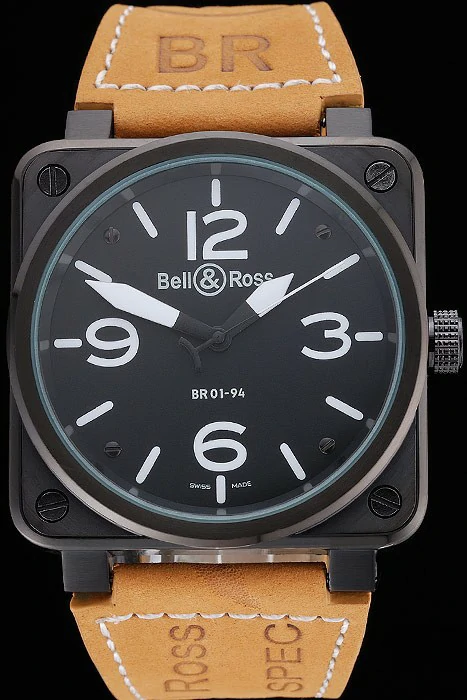 Bell and Ross BR 01 94 Black Dial Black Case Brown Leather Strap new121206