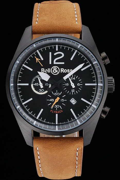 Bell and Ross BR126 Flyback Black Dial Black Case Brown Suede Leather Strap new121200