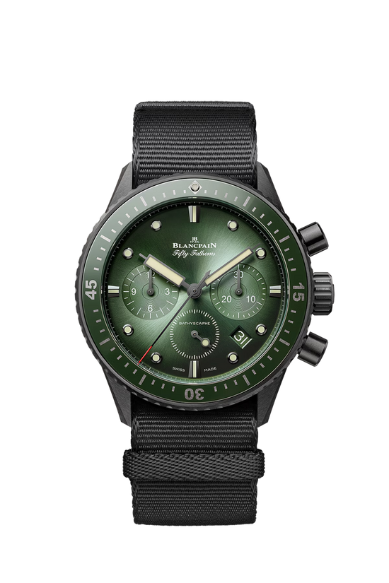 Blancpain Replica Watch Fifty Fathoms Bathyscaphe Chronographe Flyback, Black ceramic, 43.6mm, 5200-0153-NABA