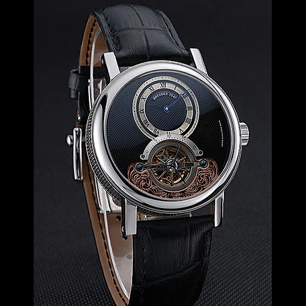 Breguet Classique Grande Complication Tourbillon Silver Case Black Dial Black Leather Strap new60109