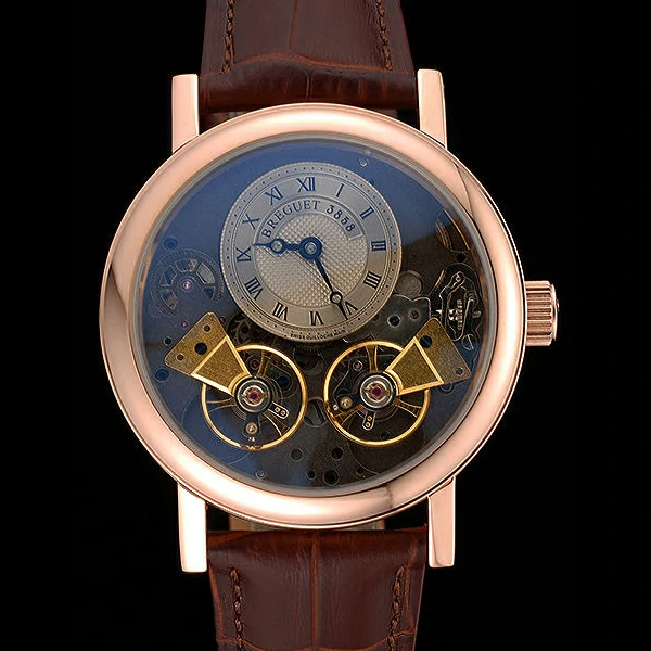 Breguet Duo Tourbillon Gold Case Beige Dial Brown Leather Bracelet new60513