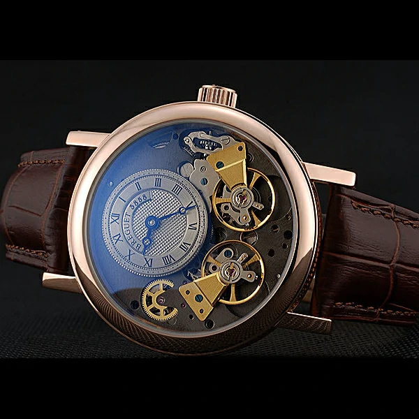 Breguet Duo Tourbillon Gold Case Beige Dial Brown Leather Bracelet new60513