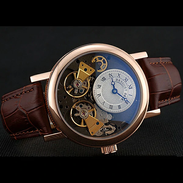 Breguet Duo Tourbillon Gold Case White Dial Brown Leather Bracelet new60512
