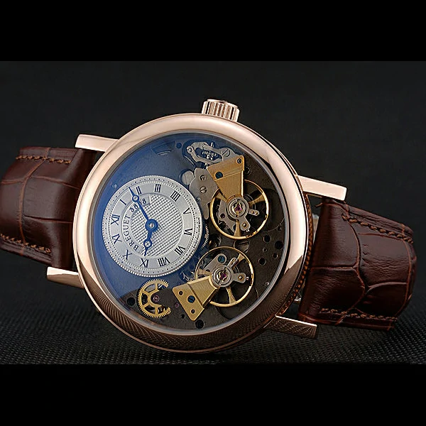 Breguet Duo Tourbillon Gold Case White Dial Brown Leather Bracelet new60512