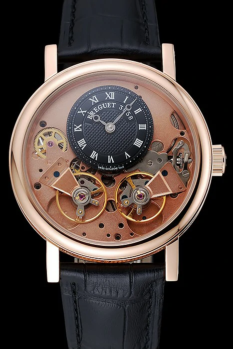 Breguet Tradition Black Dial Gold Case Black Leather Bracelet new124877