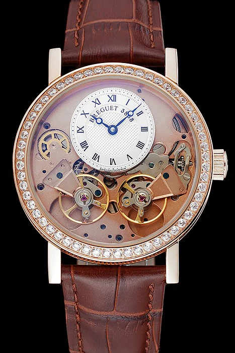 Breguet Tradition White Dial Gold Diamond Case Brown Leather Bracelet new124884