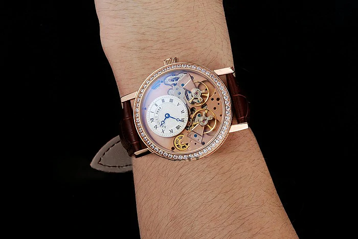 Breguet Tradition White Dial Gold Diamond Case Brown Leather Bracelet new124884