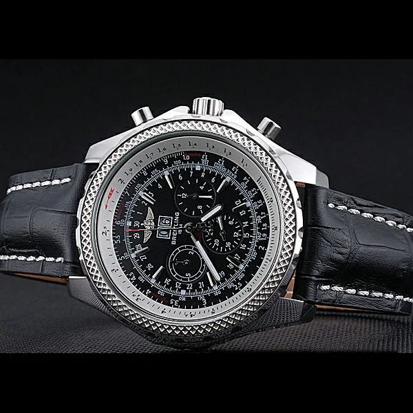 Breitling Bentley 6.75 Speed Black Dial Stainless Steel Case Black Leather Bracelet new60124