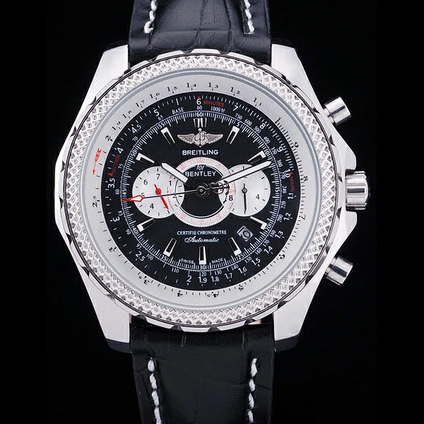 Breitling Bentley Chronograph Black Dial Black Leather Strap new58296