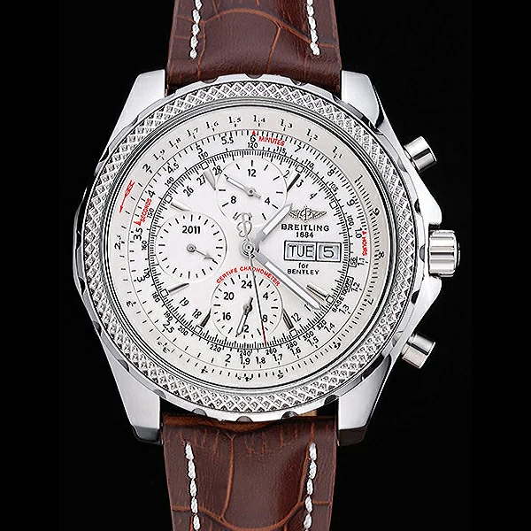 Breitling Bentley GT Racing White Dial Stainless Steel Case Brown Leather Bracelet new60126