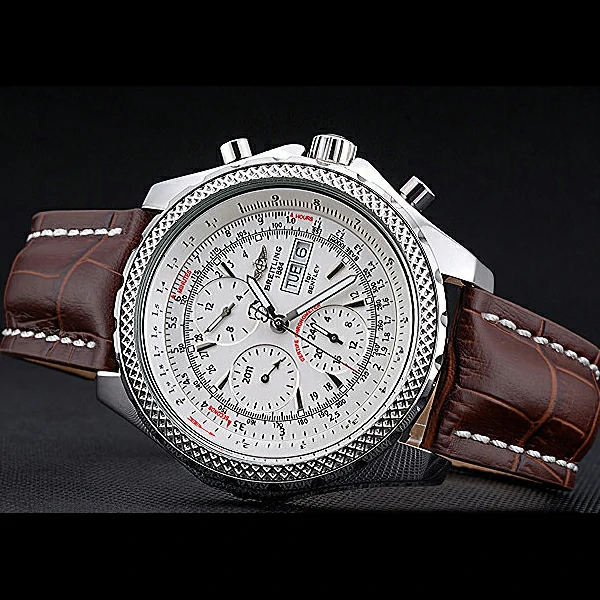 Breitling Bentley GT Racing White Dial Stainless Steel Case Brown Leather Bracelet new60126
