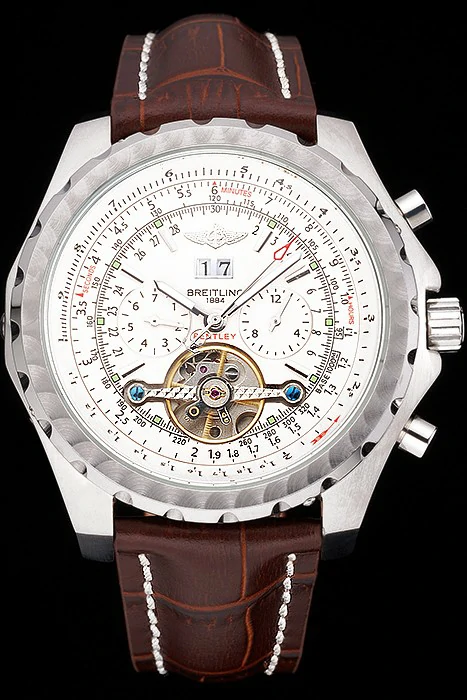 Breitling Bentley Mulliner Tourbillon White Dial Stainless Steel Case Brown Leather Strap new120709