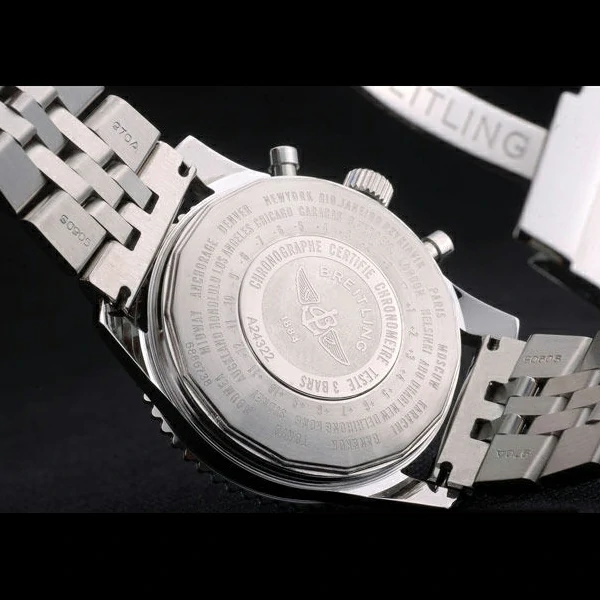Breitling Certifie Polished Silver Stainless Steel Strap Black Dial Chronograph new59080