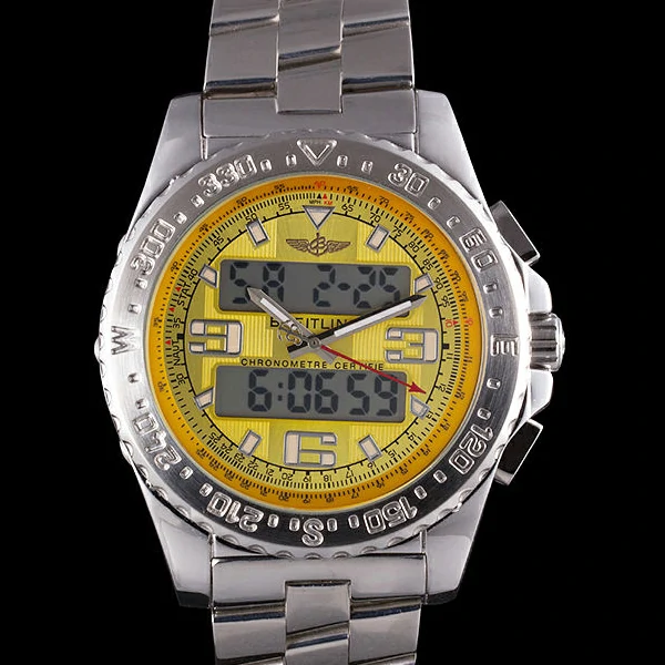 Breitling Certifie Yellow Dial Stainless Steel Strap Rose Gold Bezel new58564