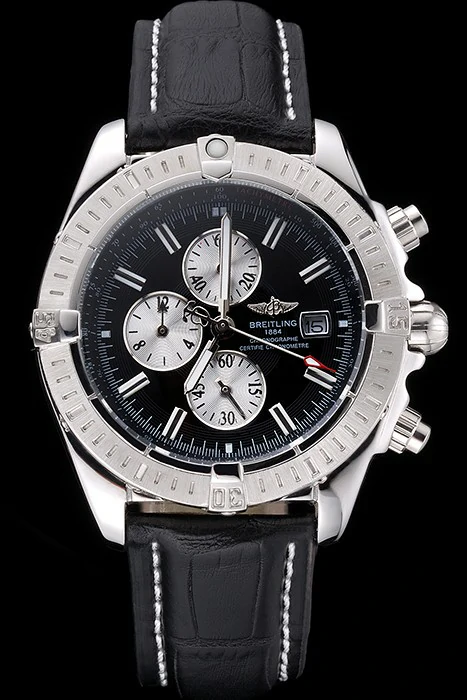Breitling Chronomat 13 Stainless Steel Case Black Dial Black Leather Bracelet new118759