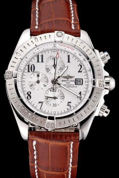 Breitling Chronomat 13 Stainless Steel Case White Dial Arabic Numerals Brown Leather Bracelet new118760