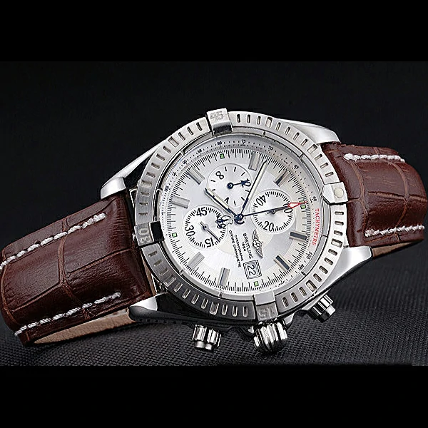 Breitling Chronomat 13 Stainless Steel Case White Dial Brown Leather Bracelet new60135