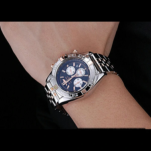 Breitling Chronomat 44 Black Dial with White Subdials 2 Tone Stainless Steel Bracelet new60398