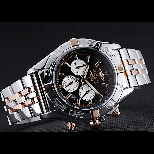 Breitling Chronomat 44 Black Dial with White Subdials 2 Tone Stainless Steel Bracelet new60398