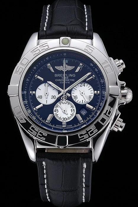 Breitling Chronomat 44 Black Dial with White Subdials Black Leather Bracelet new119305