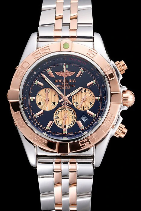 Breitling Chronomat Black Dial Rose Gold Bezel And Subdials Stainless Steel Case Two Tone Bracelet new121344