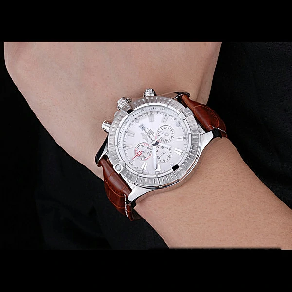 Breitling Chronomat Evolution White Dial Brown Leather Bracelet new60406