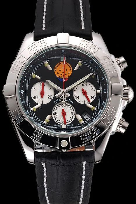 Breitling Chronomat Frecce Tricolori Black Dial Stainless Steel Case Black Leather Strap new122023