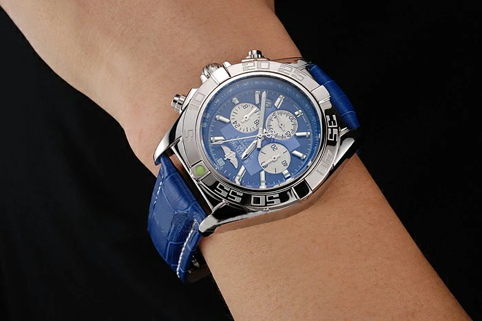 Breitling Chronomat Patrouille De France Blue Dial Stainless Steel Case Blue Leather Strap new122021