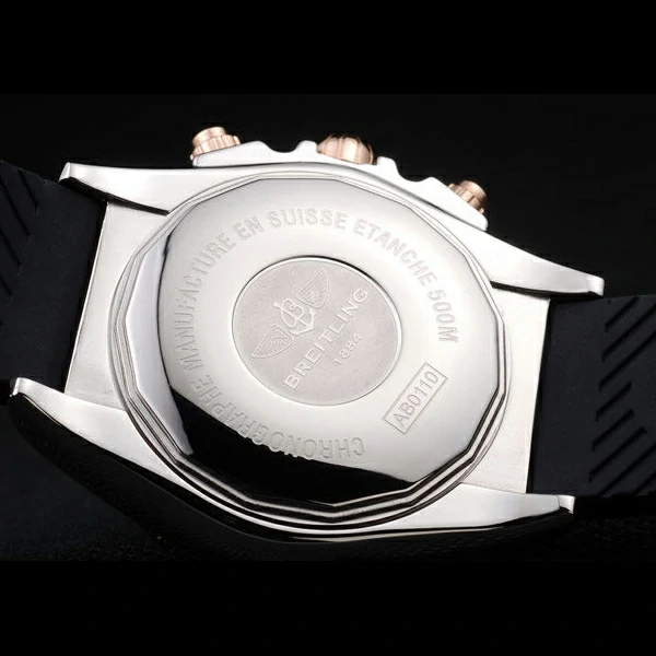 Breitling Chronomat Rose Gold Highlight Ribbed Black Rubber Strap White Dial new58051
