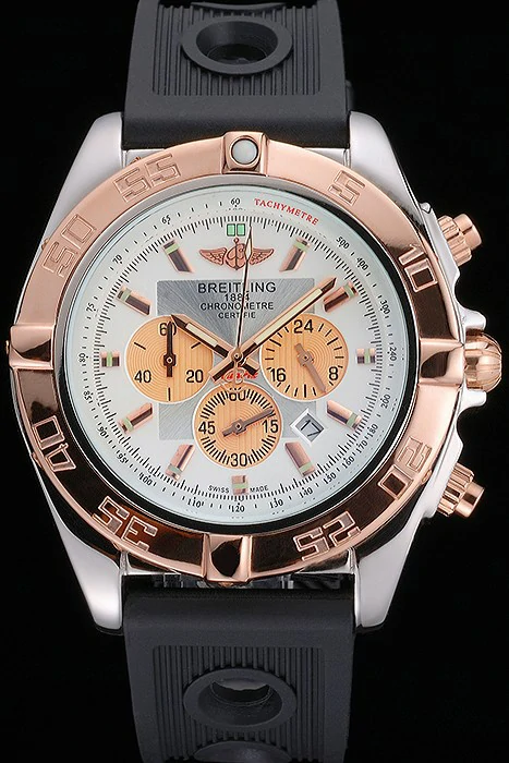 Breitling Chronomat White Dial Rose Gold Bezel And Subdials Stainless Steel Case Black Rubber Strap new121339