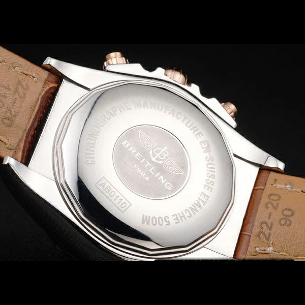 Breitling Chronomat Yellow Gold Highlight Brown Leather Strap Roman Number White Dial new58052