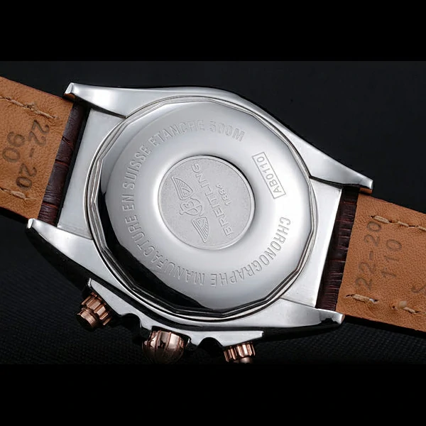 Breitling Chronomat Yellow Gold Highlight Brown Leather Strap White And Grey Dial new58060
