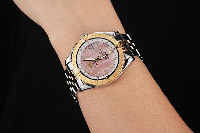 Breitling Colt Lady Pink Dial Diamond Hour Marks Gold Bezel Stainless Steel Case Two Tone Bracelet new122895