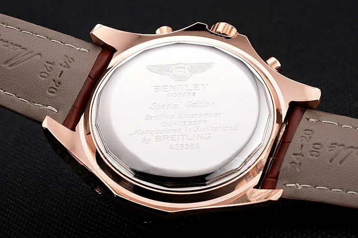 Breitling For Bentley Mulliner Tourbillon White Dial Rose Gold Case Brown Leather Strap new121913