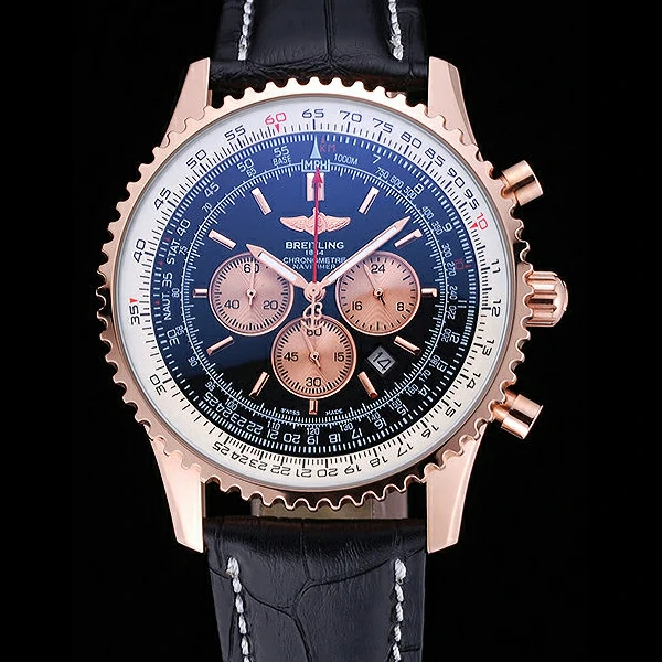 Breitling Navitimer 01 Black Dial Rose Gold Case Black Leather Bracelet new60392