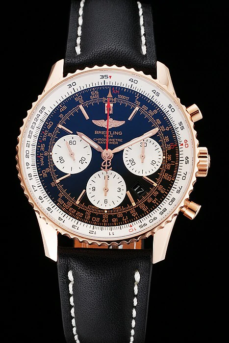 Breitling Navitimer 01 Black Dial White Subdials Rose Gold Case Black Leather Strap new122137