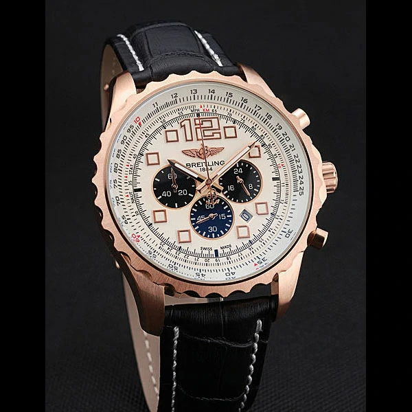 Breitling Navitimer Rosegold Bezek Leather Strap White Dial new58694