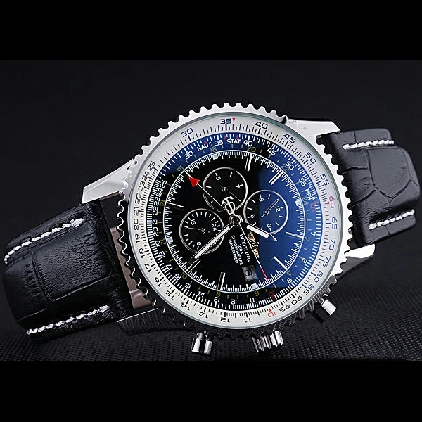Breitling Navitimer World Black Dial Black Leather Bracelet new60402