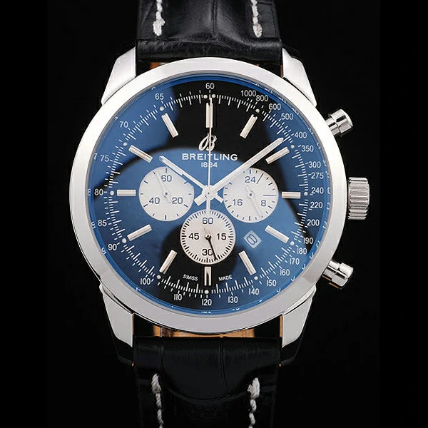 Breitling Transocean Black Dial Black Leather Strap Polished Stainless Steel Bezel new58569