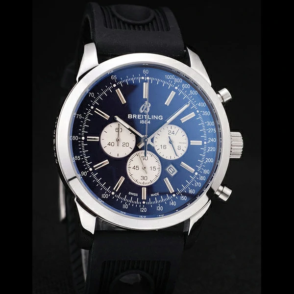 Breitling Transocean Black Dial Black Rubber Strap Polished Stainless Steel Bezel new58574
