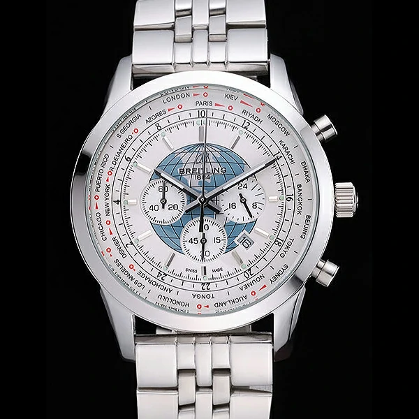 Breitling Transocean Chronograph Unitime White Dial Stainless Steel Case And Bracelet new60122