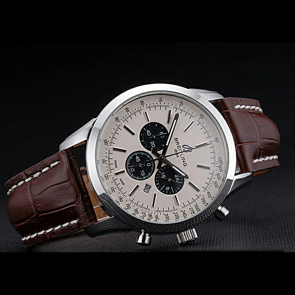 Breitling Transocean Chronograph White Dial Stainless Steel Case Brown Leather Bracelet new60139