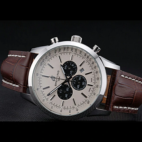 Breitling Transocean Chronograph White Dial Stainless Steel Case Brown Leather Bracelet new60139