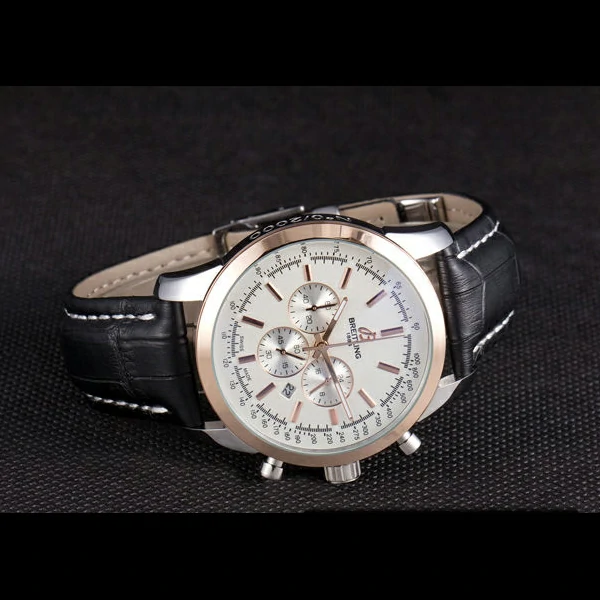 Breitling Transocean White Dial Black Leather Strap Rose Gold Bezel new58571
